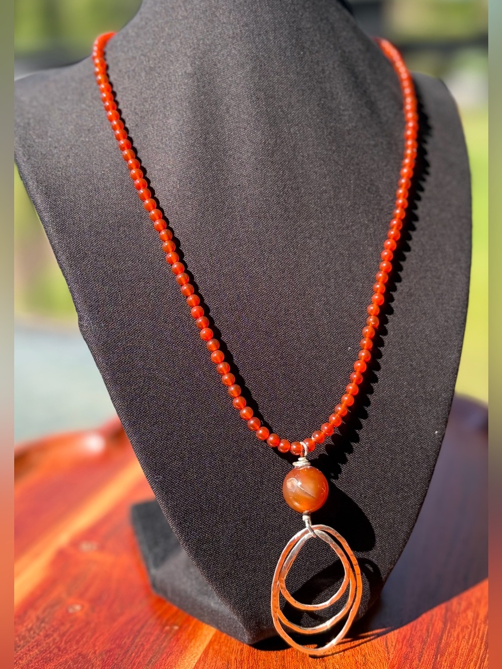 Sterling Silver Carnelian Agate & Argentium Artisan Hand Crafted Necklace - Picture 2 of 8